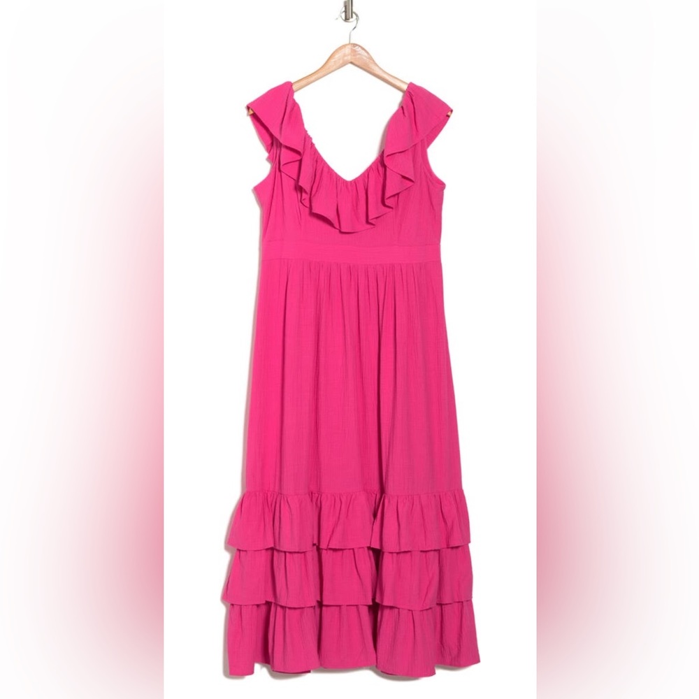Calvin Klein Hot Pink Ruffle Maxi Dress Size 12